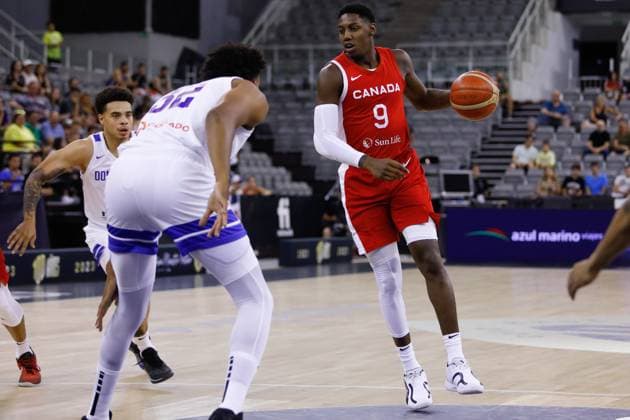 August 18, 2023, GRANADA, GRANADA, SPAIN: RJ Barret of Canada in action during City of Granada Tournament for the Centenary of the FEB, basketball match played between Canada and Dominican Republic at Palacio de Deportes on August 17, 2023, in Granada, Spain. GRANADA SPAIN - ZUMAa181 20230818_zaa_a181_034 Copyright: xAlexxCamarax