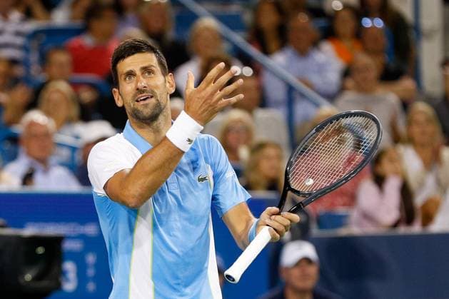 CINCINNATI, OH - AUGUST 18: Novak Djokovic of Serbia reacts during the quarterfinal round at the Western & Southern Open at Lindner Family Tennis Center on August 18, 2023 in Mason, Ohio. (Photo by Ian Johnson Icon Sportswire) TENNIS: AUG 18 Western & Southern Open EDITORIAL USE ONLY Icon230818117