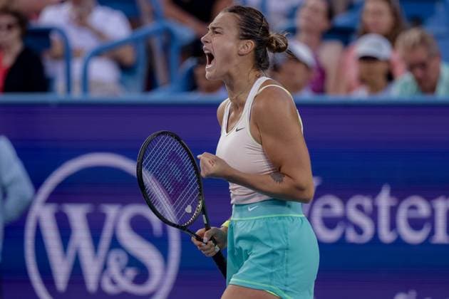 August 18, 2023, Mason, Ohio, USA: Aryna Sabalenka (BLR) reacts to a shot during FridayÃ¢â‚¬â ¢s round of the Western and Southern Open at the Lindner Family Tennis Center, Mason, Oh. Mason USA - ZUMAs304 20230818_zaf_s304_205 Copyright: xScottxStuartx