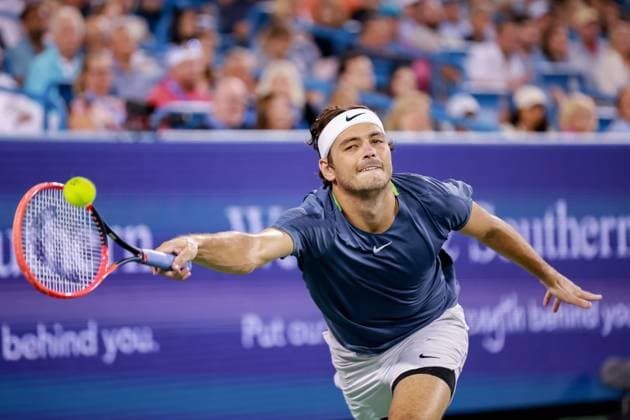 August 18, 2023, Mason, Ohio, USA: Taylor Fritz (USA) reaches to return serve during FridayÃ¢â‚¬â ¢s round of the Western and Southern Open at the Lindner Family Tennis Center, Mason, Oh. Mason USA - ZUMAs304 20230818_zaf_s304_216 Copyright: xScottxStuartx