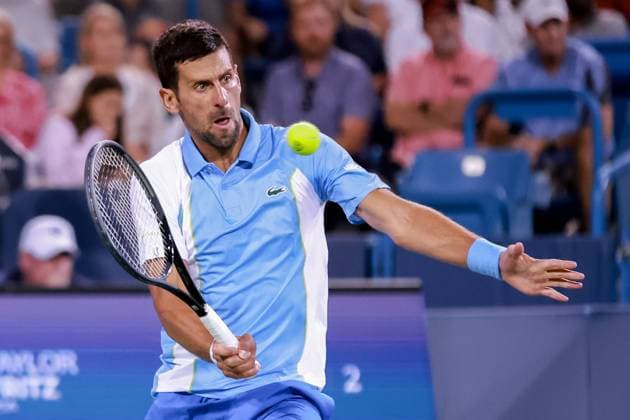 August 18, 2023, Mason, Ohio, USA: Novak Djokovic (SRB) hits a forehand shot during FridayÃ¢â‚¬â ¢s round of the Western and Southern Open at the Lindner Family Tennis Center, Mason, Oh. Mason USA - ZUMAs304 20230818_zaf_s304_232 Copyright: xScottxStuartx