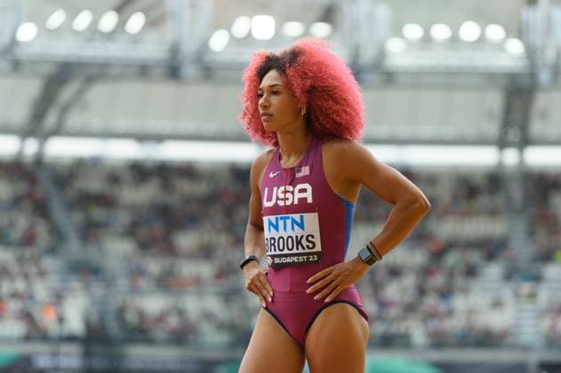 Sport Themen der Woche KW33 Sport Bilder des Tages Taliyah Brooks (USA) before the Heptathlon 100 metres hurdle race during the world athletics championships 2023 at the National Athletics Centre, in Budapest, Hungary. (Sven Beyrich SPP)  Copyright: xSvenxBeyrich SPPx spp-en-SvBe-20230819-D4S_0463