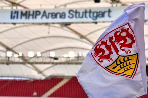 Corner flag VfB New Logo MHP MHPArena Stuttgart VfB Stuttgart vs VfL Bochum 1848 BOC 19 08 2023 DFL REGULATES PROHIBIT ANY USE OF PHOTOGRAPHS AS IMAGE SEQUENCES AND OR QUASI VIDEO VfB Stuttgart vs VfL Bochum 1848 BOC