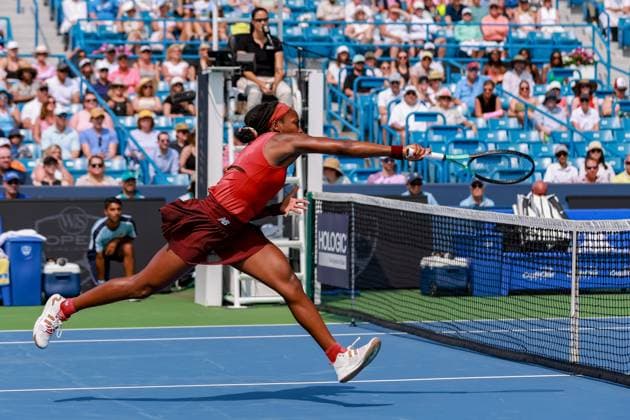 August 19, 2023, Mason, Ohio, USA: Coco Gauff (USA) slams a shot at the net during SaturdayÃ¢â‚¬â ¢s round of the Western and Southern Open at the Lindner Family Tennis Center, Mason, Oh. Mason USA - ZUMAs304 20230819_zaf_s304_059 Copyright: xScottxStuartx