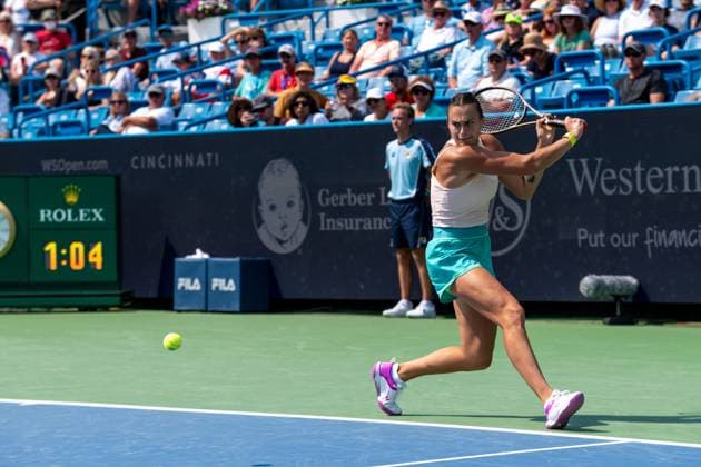 Western & Southern Open - Day 7 - Muchova v. Sabalenka Semifinals Aryna Sabalenka is seen during her semifinals match against Karolina Muchova at the Western & Southern Open at the Lindner Family Tennis Center on Saturday, August 19, 2023 in Cincinnati, Ohio. Muchova defeated Sabalenka 7-6(4), 6-3, 6-2 Cincinnati, OH United States  Copyright: xJasonxWhitmanx originalFilename:whitman-semifina230819_npjXB.jpg