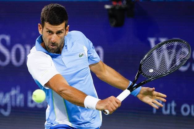 CINCINNATI, OH - AUGUST 19: Novak Djokovic of Serbia hits a backhand during the semifinal round at the Western & Southern Open at Lindner Family Tennis Center on August 19, 2023 in Mason, Ohio. (Photo by Ian Johnson Icon Sportswire) TENNIS: AUG 19 Western & Southern Open EDITORIAL USE ONLY Icon230819092