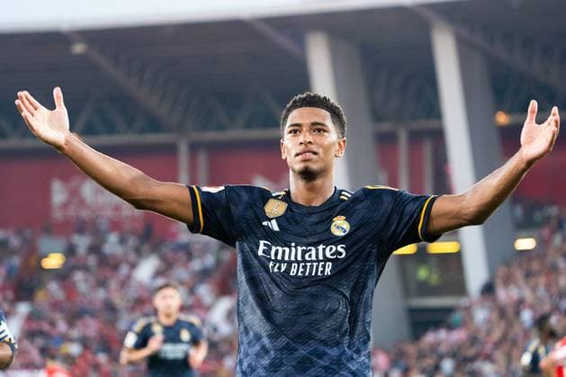 Sport Themen der Woche KW33 Sport Bilder des Tages August 19, 2023, Almeria, Spain: Jude Bellingham seen celebrating a goal during the LaLiga EA Sports 2023 2024 match between UD Almeria and Real Madrid at Power Horse Stadium..Final Score: UD Almeria 1:3 Real Madrid Almeria Spain - ZUMAs197 20230819_aaa_s197_028 Copyright: xFrancisxGonzalezx
