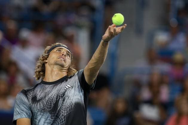 CINCINNATI, OH - AUGUST 19: Alexander Zverev of Germany serves during the semifinal round at the Western & Southern Open at Lindner Family Tennis Center on August 19, 2023 in Mason, Ohio. (Photo by Ian Johnson Icon Sportswire) TENNIS: AUG 19 Western & Southern Open EDITORIAL USE ONLY Icon230819101