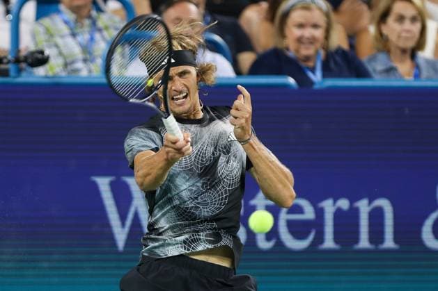 CINCINNATI, OH - AUGUST 19: Alexander Zverev of Germany hits a forehand during the semifinal round at the Western & Southern Open at Lindner Family Tennis Center on August 19, 2023 in Mason, Ohio. (Photo by Ian Johnson Icon Sportswire) TENNIS: AUG 19 Western & Southern Open EDITORIAL USE ONLY Icon230819108