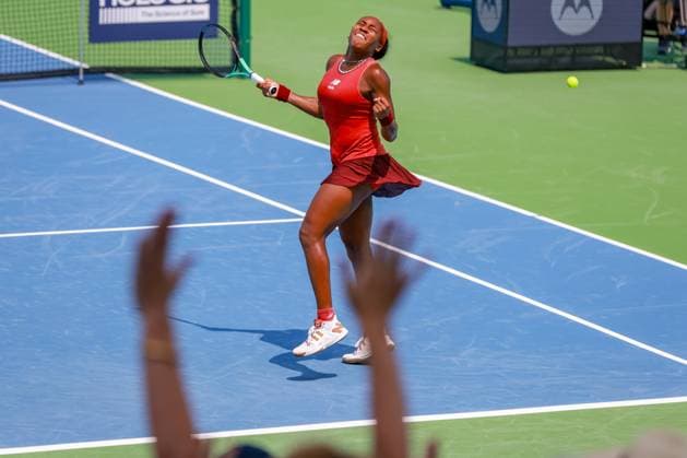 August 19, 2023, Mason, Ohio, USA: Coco Gauff (USA) celebrates her semifinal win at SaturdayÃ¢â‚¬â ¢s round of the Western and Southern Open at the Lindner Family Tennis Center, Mason, Oh. Mason USA - ZUMAs304 20230819_zaf_s304_069 Copyright: xScottxStuartx