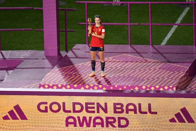 WWC23 FINAL SPAIN ENGLAND, Aitana Bonmati of Spain with the Golden Ball Award after winning the FIFA Women s World Cup 2023 Final soccer match between Spain and England at Stadium Australia in Sydney, Sunday, August 20, 2023. ( NO ARCHIVING, EDITORIAL USE ONLY, NO USE IN BOOKS WITHOUT CONSENT SYDNEY NEW SOUTH WALES AUSTRALIA  Copyright: xBIANCAxDExMARCHIx 20230820001833026158