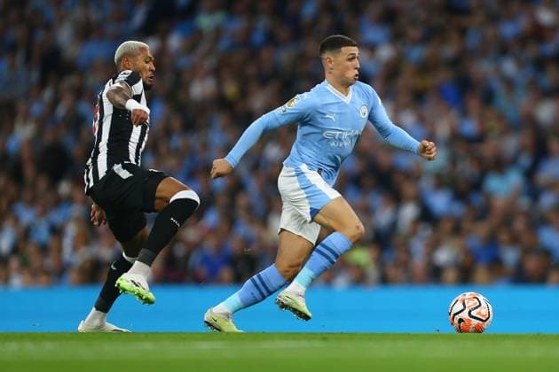 MANCHESTER, ENGLAND - AUGUST 19: Phil Foden of Manchester City during the Premier League match between Manchester City and Newcastle United at Etihad Stadium on August 19, 2023 in Manchester, England. SPO 