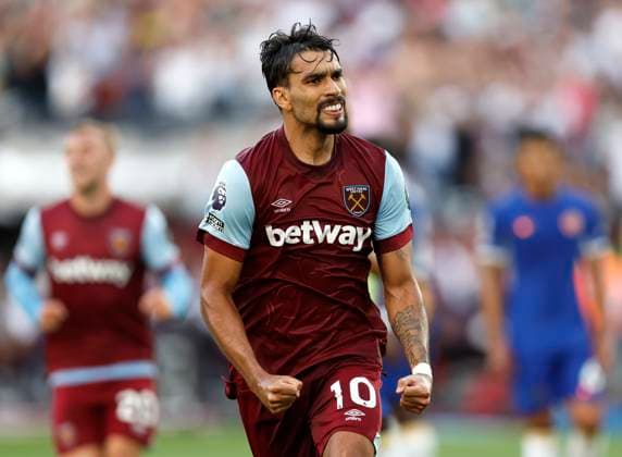 West Ham United v Chelsea FC - Premier League Lucas Paqueta of West Ham United celebrates his goal during the Premier League match between West Ham United and Chelsea FC at London Stadium on August 20, 2023 in London, England. London London Stadium England United Kingdom Copyright: xNigelxFrench Sportsphoto APLx 13952177