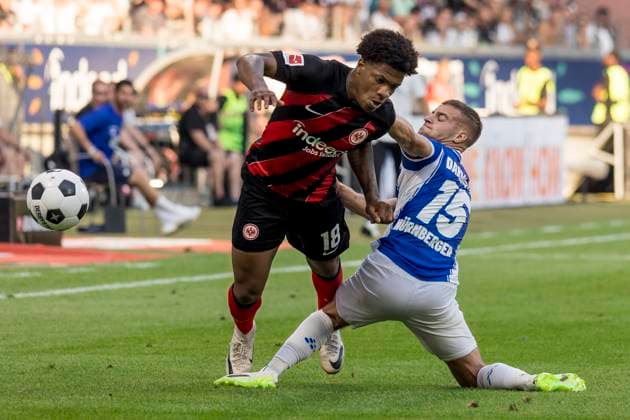 1 Football Bundesliga Eintracht Frankfurt SV Darmstadt 98, Deutsche Bank Park, Frankfurt, 20 08 2023 Jessic Ngankam Eintracht Frankfurt 18 Fabian Nürnberger SV Darmstadt 98 15 , Eintracht Frankfurt SV Darmstadt 98, Frankfurt, Deutsche Bank Park, 20 8 2023 Copyright: xBEAUTIFULxSPORTS Gawlikx