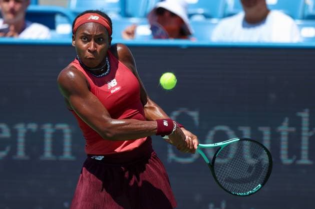 CINCINNATI, OH - AUGUST 20: Coco Gauff of the United States hits a backhand during the final round at the Western & Southern Open at Lindner Family Tennis Center on August 20, 2023 in Mason, Ohio. (Photo by Ian Johnson Icon Sportswire) TENNIS: AUG 20 Western & Southern Open EDITORIAL USE ONLY Icon230820010