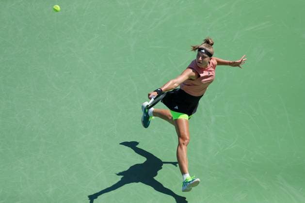 CINCINNATI, OH - AUGUST 20: Karolina Muchova of the Czech Republic hits a backhand during the final round at the Western & Southern Open at Lindner Family Tennis Center on August 20, 2023 in Mason, Ohio. (Photo by Ian Johnson Icon Sportswire) TENNIS: AUG 20 Western & Southern Open EDITORIAL USE ONLY Icon230820017