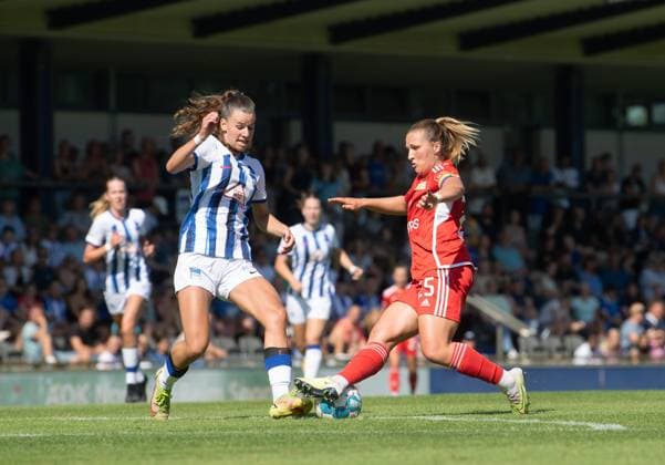 Football, Women, Season 2023 2024, Regionalliga Nordost 1 Matchday , Hertha BSC 1 FC Union Berlin, v l Anouk Westphal 1 Women, Hertha BSC , Dina Orschmann 1 Women, 1 FC Union Berlin , 20 08 2023, Copyright: xSebastianxRäppold MatthiasxKochx