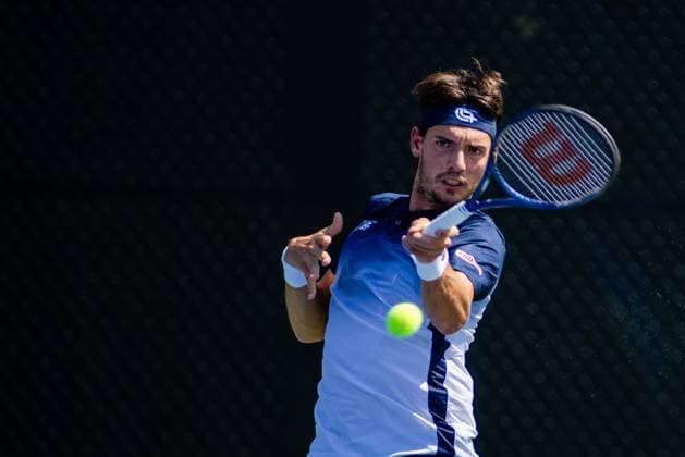 August 20, 2023: Marc-Andrea Huesler returns a serve against Alexander Shevchenko during the first round of 2023 Winston-Salem Open at Wake Forest Tennis Complex in Wnston-Salem, NC. ( ) Wnston-Salem United States - ZUMAc04_ 20230820_zma_c04_345 Copyright: xScottxKinserx