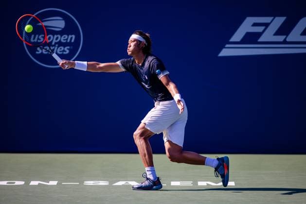 August 20, 2023: Zhizhen Zhang returns the ball during the first round of the 2023 Winston-Salem Open at Wake Forest Tennis Complex in Wnston-Salem, NC. ( ) Wnston-Salem United States - ZUMAc04_ 20230820_zma_c04_374 Copyright: xScottxKinserx
