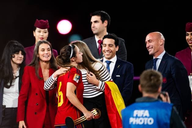 230820 Queen Letizia and Princess Sofia of Spain hand out the Golden Ball Award to Aitana Bonmati next to Luis Rubiales, President of the Spanish Football Association far right during the FIFA Womens World Cup final between Spain and England on August 20, 2023 in Sydney Photo Mathias Bergeld BILDBYRAN code MB MB0706 football soccer football soccer soccer world cup world championship world cup fifa womens world cup final spain spain 32 dam bbeng football world cup women women  Copyright: MATHIASxBERGELD BB230820MB220