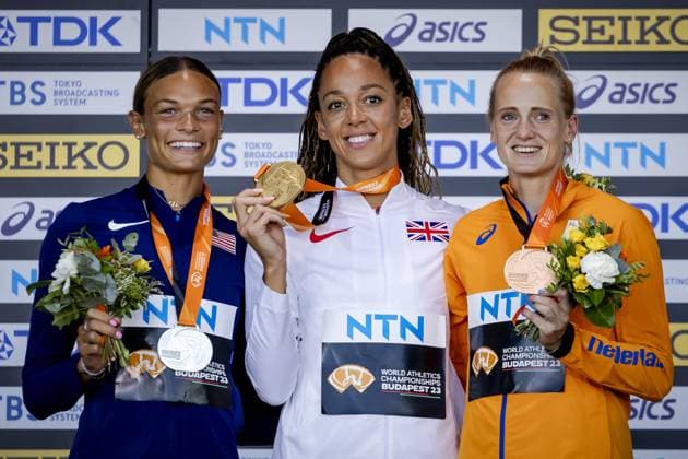 Athletics, World Championships in Budapest, Award Ceremony Womens Heptathlon