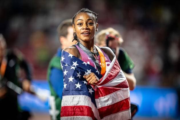 Sport Themen der Woche KW34 World Athletics Championships Budapest 23; Hungary, 21.08.2023 Sha Carri RICHARDSON of UNITED STATES (USA) wins the gold medal in the womens 100 m at the World Athletics Championships Budapest 23 in Budapest, National Athletics Centre, on Monday, 21. August 2023 *** World Athletics Championships Budapest 23 Hungary, 21 08 2023 Sha Carri RICHARDSON of UNITED STATES USA wins the gold medal in the womens 100 m at the World Athletics Championships Budapest 23 in Budapest, National Athletics Centre, on Monday, 21 August 2023 Copyright: xBEAUTIFULxSPORTS TobiasxLacknerx
