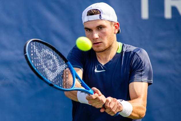August 22, 2023: Jack Draper returns the ball during the second round of the 2023 Winston-Salem Open at Wake Forest Tennis Complex in Wnston-Salem, NC. ( ) Wnston-Salem United States - ZUMAc04_ 20230822_zma_c04_062 Copyright: xScottxKinserx