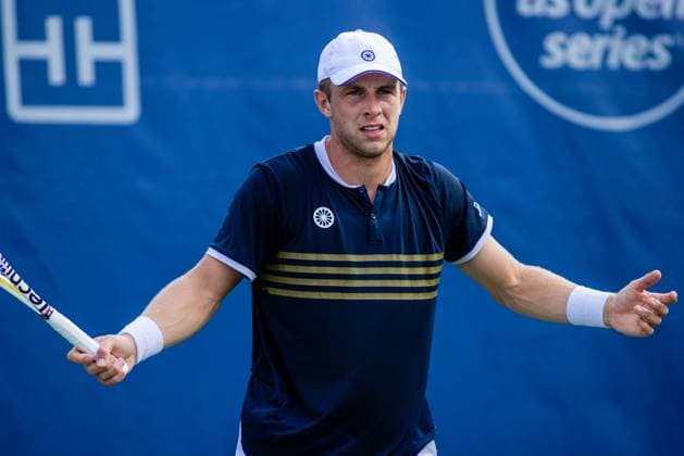 August 22, 2023: Tallon Griekspoor reacts to a missed shot during the second round of the 2023 Winston-Salem Open at Wake Forest Tennis Complex in Wnston-Salem, NC. ( ) Wnston-Salem United States - ZUMAc04_ 20230822_zma_c04_067 Copyright: xScottxKinserx