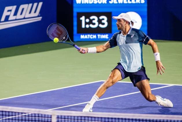 August 22, 2023: Borna Coric returns the ball during the second round of the 2023 Winston-Salem Open at Wake Forest Tennis Complex in Wnston-Salem, NC. ( ) Wnston-Salem United States - ZUMAc04_ 20230822_zma_c04_109 Copyright: xScottxKinserx