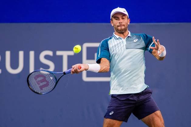 August 22, 2023: Borna Coric returns the ball during the second round of the 2023 Winston-Salem Open at Wake Forest Tennis Complex in Wnston-Salem, NC. ( ) Wnston-Salem United States - ZUMAc04_ 20230822_zma_c04_118 Copyright: xScottxKinserx