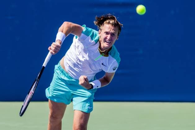 August 23, 2023: Sebastian Korda serves during the third round of the 2023 Winston-Salem Open at Wake Forest Tennis Complex in Wnston-Salem, NC. ( ) Wnston-Salem United States - ZUMAc04_ 20230823_zma_c04_011 Copyright: xScottxKinserx