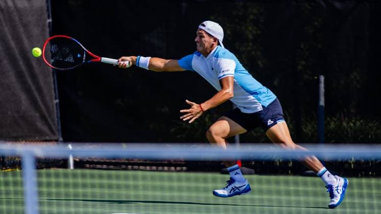 August 23, 2023: Sebastian Baez returns the serve during the third round of the 2023 Winston-Salem Open at Wake Forest Tennis Complex in Wnston-Salem, NC. ( ) Wnston-Salem United States - ZUMAc04_ 20230823_zma_c04_026 Copyright: xScottxKinserx