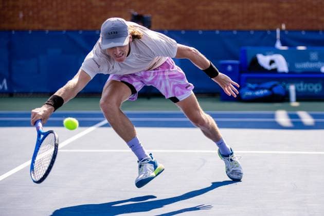 August 23, 2023: Max Purcell returns the ball during the third round of the 2023 Winston-Salem Open at Wake Forest Tennis Complex in Wnston-Salem, NC. ( ) Wnston-Salem United States - ZUMAc04_ 20230823_zma_c04_041 Copyright: xScottxKinserx