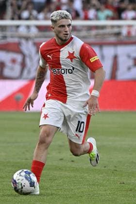 Christos Zafeiris (Slavia) in action during the UEFA Europa League, play-off, 1st leg, SK Slavia Praha vs FC Zorya Luhansk, on August 24, 2023, in Prague, Czech Republic. (CTKxPhoto VitxSimanek) CTKPhotoP2023082407784  CTKPhotoP2023082407784