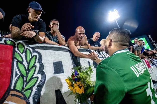 RAZGRAD, Bulgaria, 24-08-2023, football, Huvepharma Arena, Europa Leageu qualification, season 2023 2024, during the match Ludogorets - Ajax, Supporters of Ajax, supporters of Ludogorets Ludogorets - Ajax  x22053887x Copyright:
