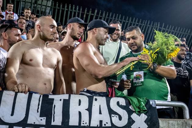 RAZGRAD, Bulgaria, 24-08-2023, football, Huvepharma Arena, Europa Leageu qualification, season 2023 2024, during the match Ludogorets - Ajax, Supporters of Ajax, supporters of Ludogorets Ludogorets - Ajax  x22053888x Copyright: