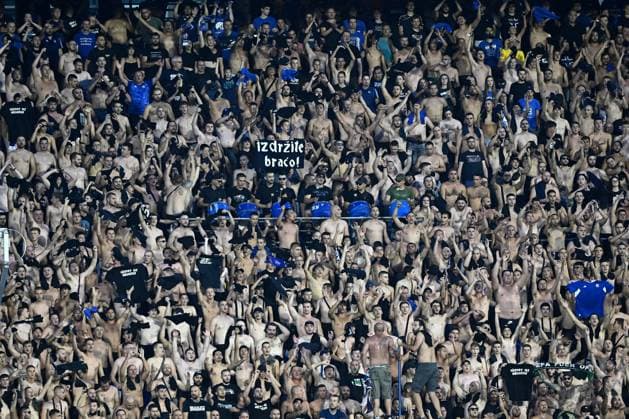 Dinamo Zagreb v Sparta Praha - UEFA Europa League Play Off Round: First Leg ZAGREB, CROATIA - AUGUST 24: Supporters cheer on the stands during UEFA Europa League Play Off Round First Leg match between Dinamo Zagreb and Sparta Praha at Maksimir Stadium on August 24, 2023 in Zagreb, Croatia. MarkoxLukunic PIXSELL