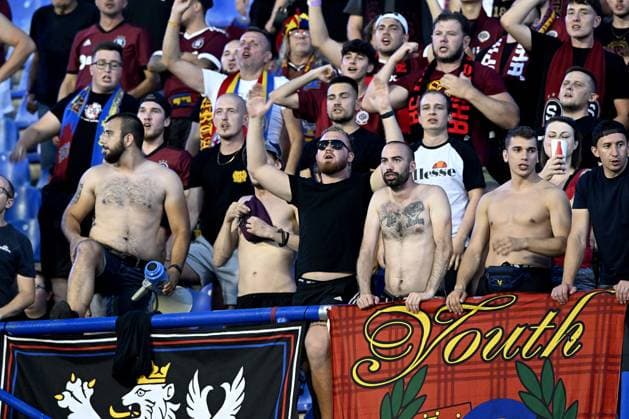 Dinamo Zagreb v Sparta Praha - UEFA Europa League Play Off Round: First Leg ZAGREB, CROATIA - AUGUST 24: Supporters cheer on the stands during UEFA Europa League Play Off Round First Leg match between Dinamo Zagreb and Sparta Praha at Maksimir Stadium on August 24, 2023 in Zagreb, Croatia. MarkoxLukunic PIXSELL