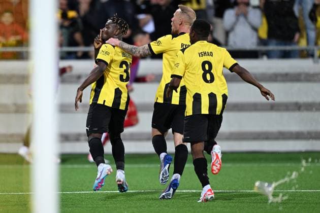 GÖTEBORG 20230824 Häckens Ibrahim Sadiq shouts at the Aberdeen fans after scoring a penalty during Thursdays Europa League play-off, first leg, between BK Häcken and Aberdeen FC at Bravida arena GÖTEBORG SVERIGE x9200x  Copyright: xBjörnxLarssonxRosvall TTx EUROPA LEAGUE HÄCKEN-ABERDEEN