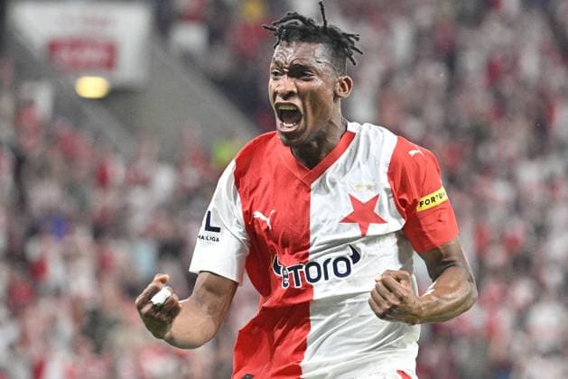 Muhamed Tijani (Slavia) celebrates his goal (1:0) during the UEFA Europa League, play-off, 1st leg, SK Slavia Praha vs FC Zorya Luhansk, on August 24, 2023, in Prague, Czech Republic. (CTKxPhoto VitxSimanek) CTKPhotoP2023082408444  CTKPhotoP2023082408444