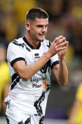 Union SG v FC Lugano - UEFA Europa League BRUSSELS, BELGIUM - AUGUST 24 : Hajdari Albian defender of FC Lugano celebrates after scoring during the UEFA Europa League Play-offs, 1st leg match between Union SG and FC Lugano at the Anderlecht stadium on August 24, 2023 in Brussels, Belgium, 24 08 2023 Brussels Belgium  Copyright: xJbox