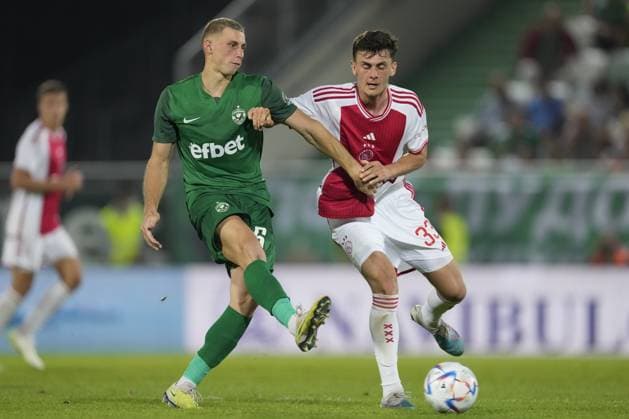 RAZGRAD, Bulgaria, 24-08-2023, football, Huvepharma Arena, Europa League qualification, season 2023 2024, during the match Ludogorets - Ajax, Ludogorets player Jakub Piotrowski, Ajax player Benjamin Tahirovic Ludogorets - Ajax  x22054493x Copyright: