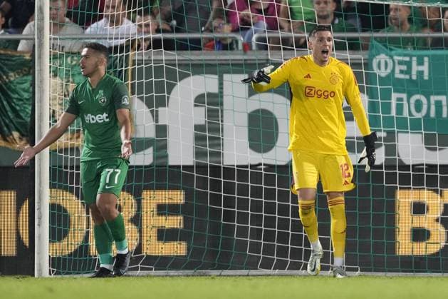 RAZGRAD, Bulgaria, 24-08-2023, football, Huvepharma Arena, Europa League qualification, season 2023 2024, during the match Ludogorets - Ajax, Ajax goalkeeper Jay Gorter Ludogorets - Ajax  x22054635x Copyright:
