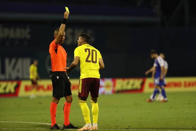 Zagreb, 24.08.2023. - Stadion Maksimir, UEFA Europa League, Play-offs, 1st leg. GNK Dinamo Zagreb - Sparta Praha 3:1. Referee Marco Guida (ITA) and Qazim Laci (20) 