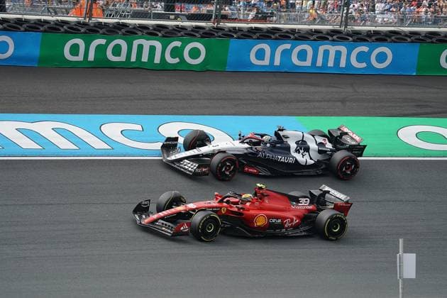 FORMULA 1 HEINEKEN DUTCH GRAND PRIX 2023 25 08 2023, Circuit Park Zandvoort, Zandvoort, FORMULA 1 HEINEKEN DUTCH GRAND PRIX 2023 , in picture Daniel Ricciardo AUS , Scuderia AlphaTauri, Robert Shwartzman ISR , Scuderia Ferrari nordphotoxGmbHx xBratic nph00250