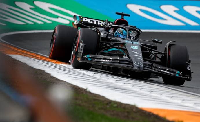 63 George Russell GBR, Mercedes AMG Petronas F1 Team , F1 Grand Prix of the Netherlands at Circuit Zandvoort on August 25, 2023 in Zandvoort, Netherlands Photo by HOCH ZWEI Zandvoort Netherlands