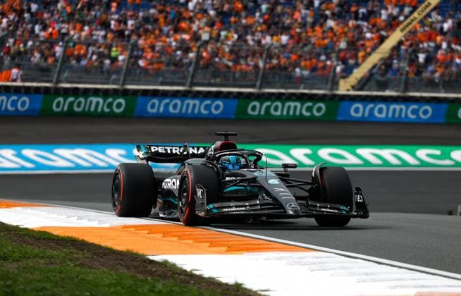 63 George Russell GBR, Mercedes AMG Petronas F1 Team , F1 Grand Prix of the Netherlands at Circuit Zandvoort on August 25, 2023 in Zandvoort, Netherlands Photo by HOCH ZWEI Zandvoort Netherlands