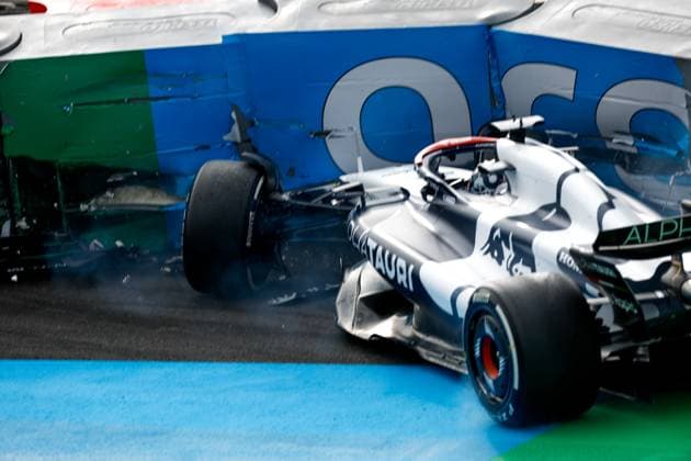 Crash of 3 Daniel Ricciardo AUS, Scuderia AlphaTauri , F1 Grand Prix of the Netherlands at Circuit Zandvoort on August 25, 2023 in Zandvoort, Netherlands Photo by HOCH ZWEI Zandvoort Netherlands