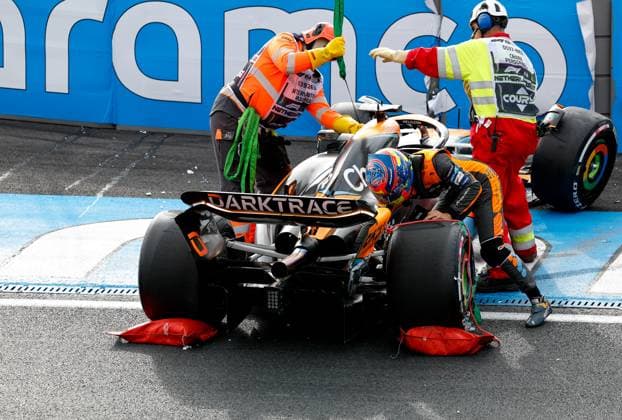 81 Oscar Piastri AUS, McLaren F1 Team after crash, F1 Grand Prix of the Netherlands at Circuit Zandvoort on August 25, 2023 in Zandvoort, Netherlands Photo by HOCH ZWEI Zandvoort Netherlands