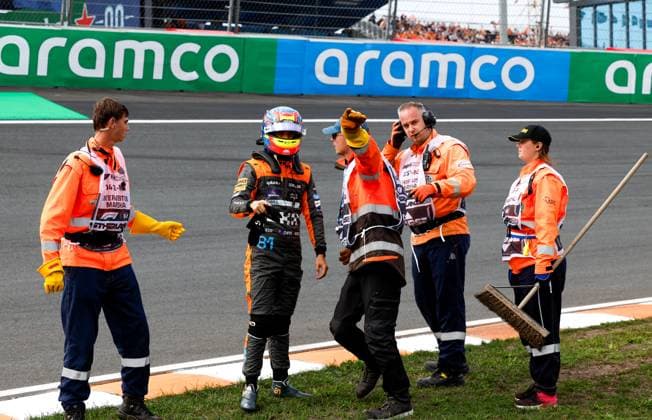 81 Oscar Piastri AUS, McLaren F1 Team after crash, F1 Grand Prix of the Netherlands at Circuit Zandvoort on August 25, 2023 in Zandvoort, Netherlands Photo by HOCH ZWEI Zandvoort Netherlands